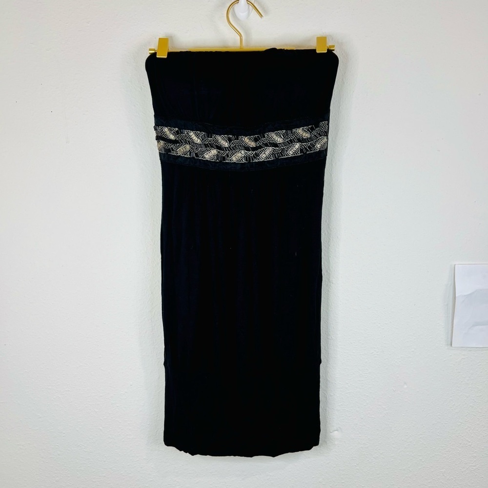 Fashion Magazine Black Tube Dress Small Stretchy 27” Length with Lace Accent